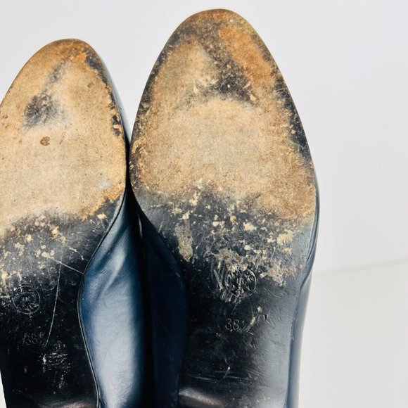 Celine Vintage Navy Blue and Cream Logo Coin Bow Detail Court Heels UK 5.5 - Picture 14 of 14